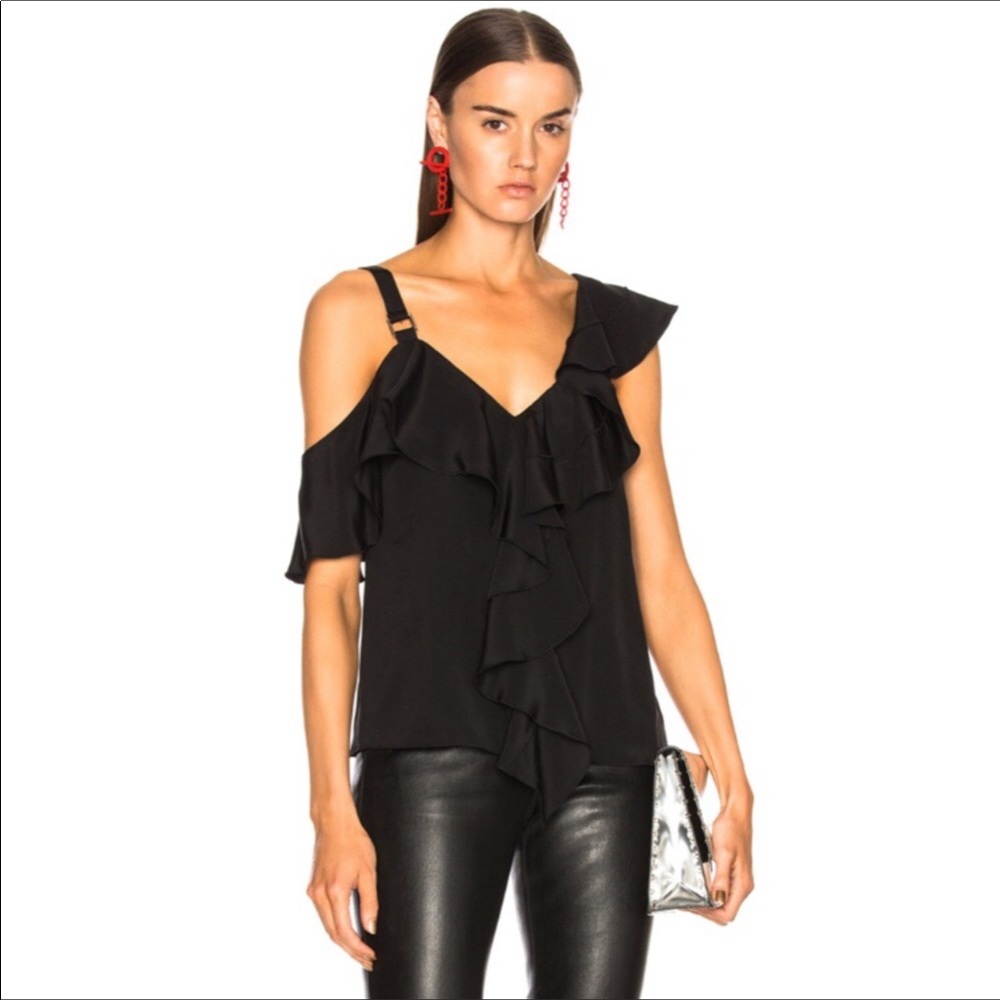 Proenza Schouler Ruffle One Shoulder Silk Tank Top